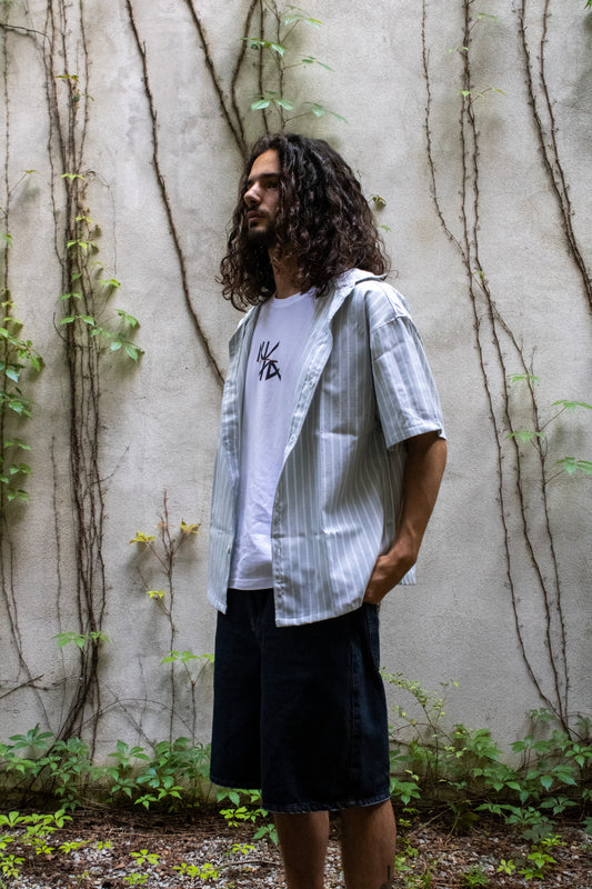 Camisa manga curta às riscas verde - DILE