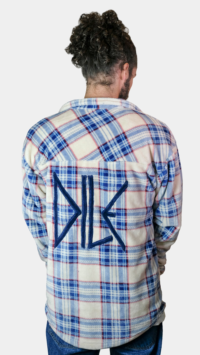 Camisa de malha oversize xadrez azul bordado - DILE