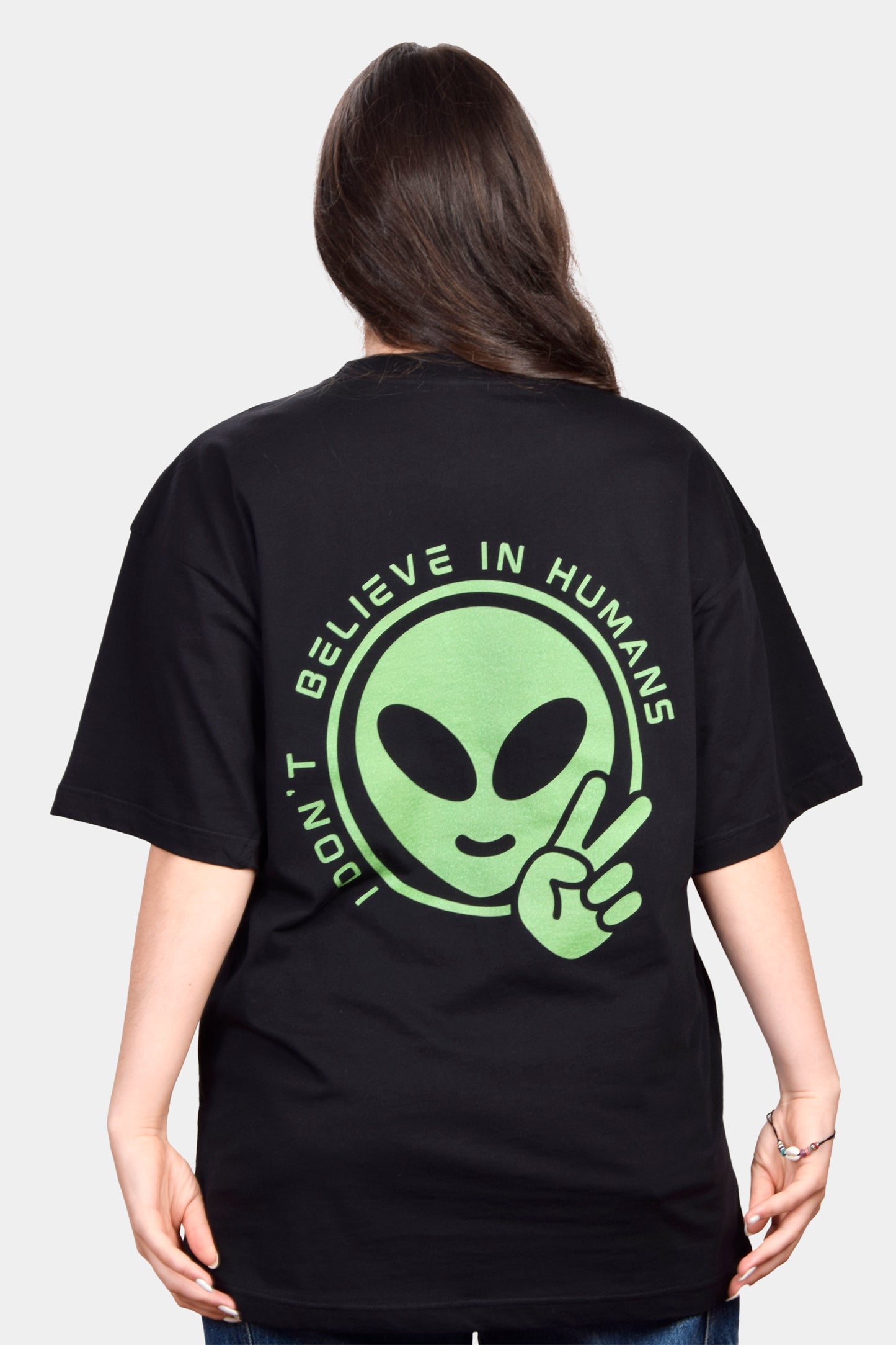 T-shirt oversize preta com alien estampado - dile