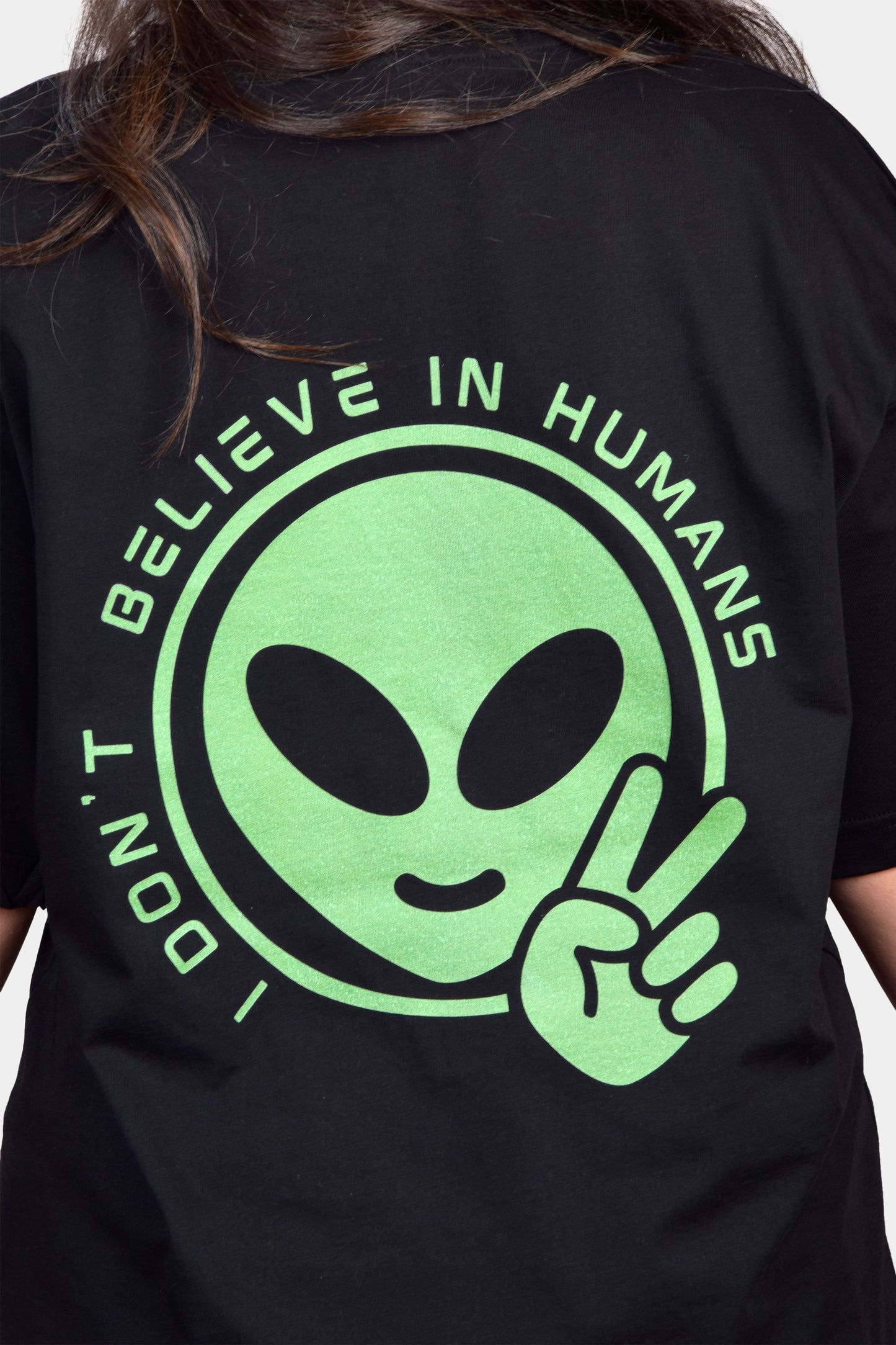 T-shirt oversize preta com alien estampado - dile