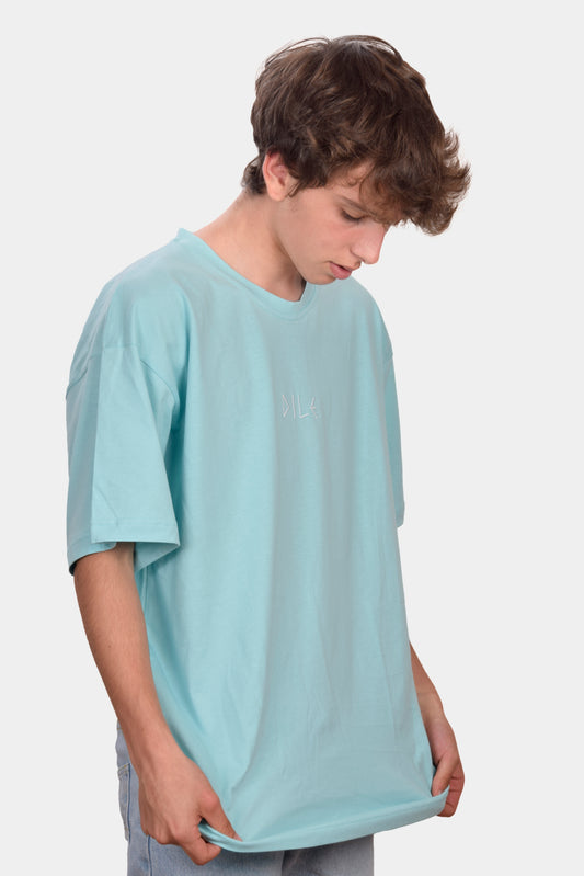 T-shirt oversize azul claro com DILE bordado - dile